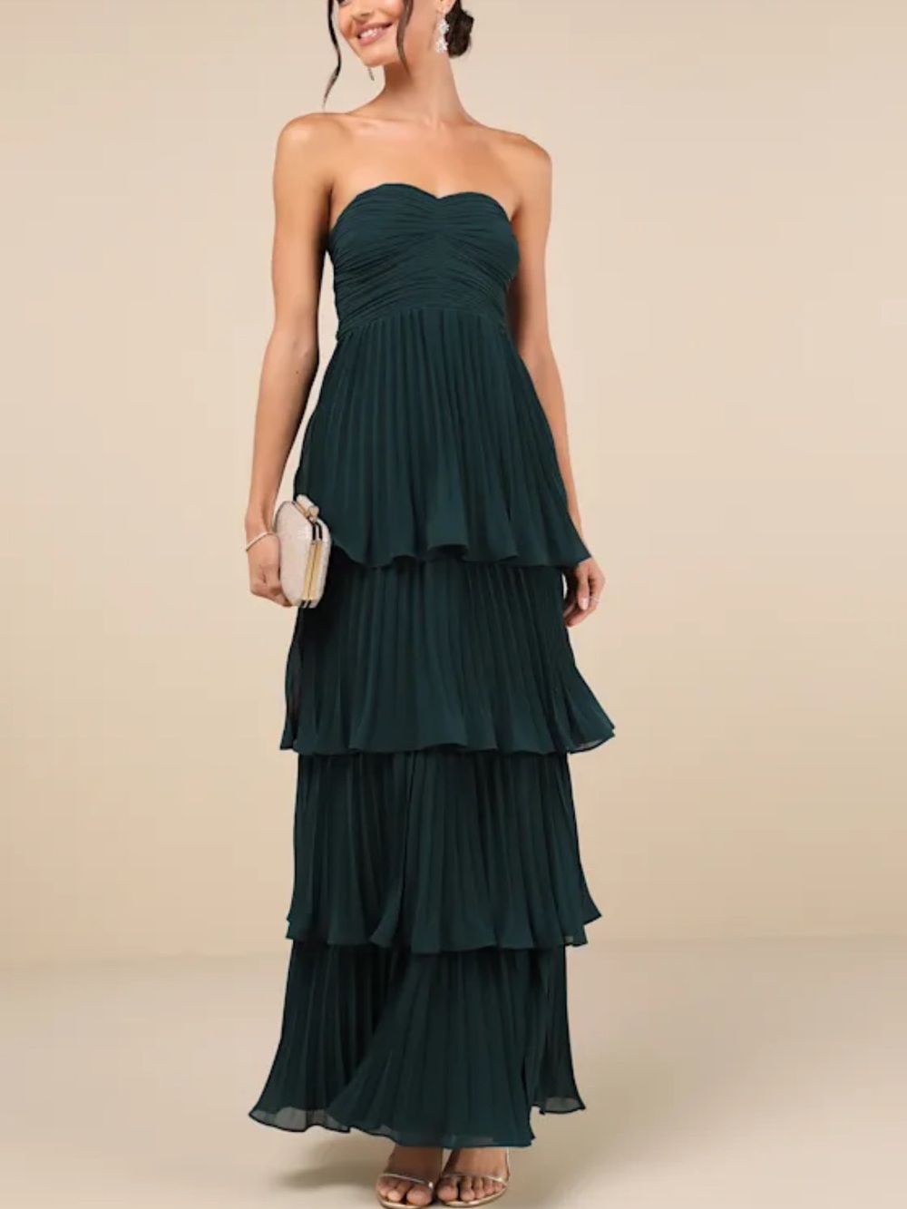 Lulus Seriously Sensational Emerald Strapless Tiered Maxi Dress Green